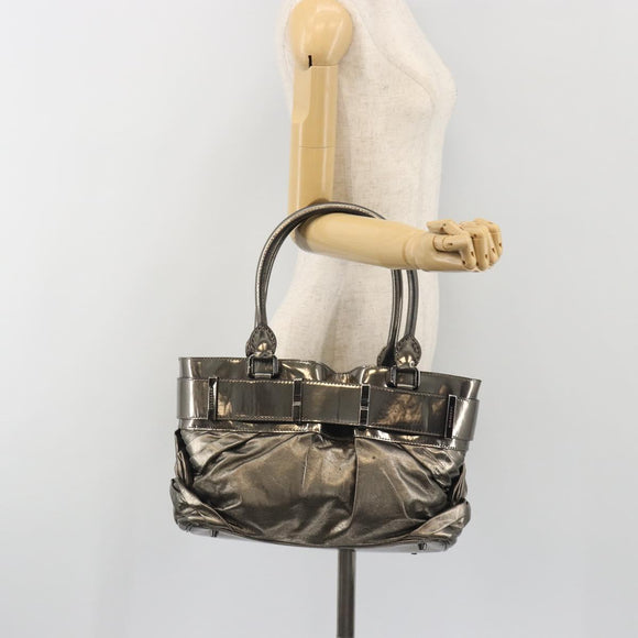 BURBERRY Hand Bag Leather Gold Auth BA14780