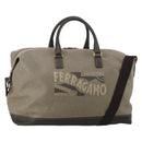 Salvatore Ferragamo Boston Bag Canvas 2way Khaki Gold Tone Auth BA14791-1