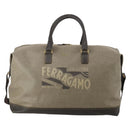 Salvatore Ferragamo Boston Bag Canvas 2way Khaki Gold Tone Auth BA14791-2