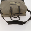 Salvatore Ferragamo Boston Bag Canvas 2way Khaki Gold Tone Auth BA14791-8