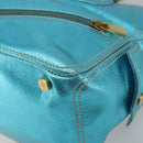 CELINE Boogie Bag Hand Bag Leather Blue Gold Tone Auth BA14792V-9