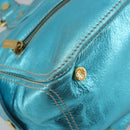 CELINE Boogie Bag Hand Bag Leather Blue Gold Tone Auth BA14792V-14