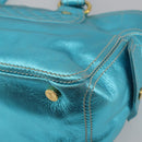CELINE Boogie Bag Hand Bag Leather Blue Gold Tone Auth BA14792V-15