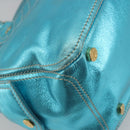 CELINE Boogie Bag Hand Bag Leather Blue Gold Tone Auth BA14792V-16