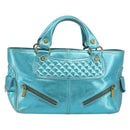 CELINE Boogie Bag Hand Bag Leather Blue Gold Tone Auth BA14792V-13