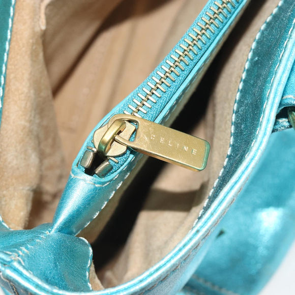 CELINE Boogie Bag Hand Bag Leather Blue Gold Tone Auth BA14792V