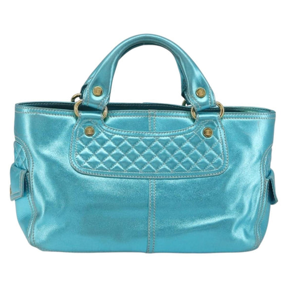 CELINE Boogie Bag Hand Bag Leather Blue Gold Tone Auth BA14792V
