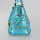 CELINE Boogie Bag Hand Bag Leather Blue Gold Tone Auth BA14792V-3