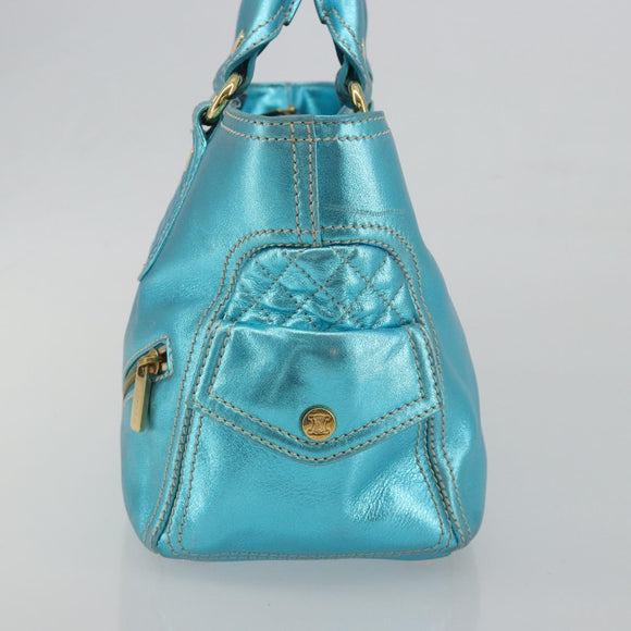 CELINE Boogie Bag Hand Bag Leather Blue Gold Tone Auth BA14792V