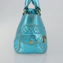 CELINE Boogie Bag Hand Bag Leather Blue Gold Tone Auth BA14792V-4
