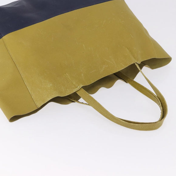 CELINE Horizontal Cabas Tote Bag Leather Khaki Navy Auth BA14793