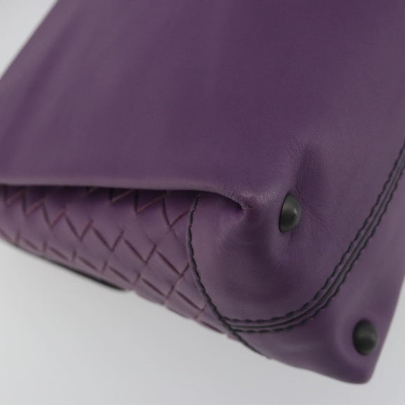 BOTTEGA VENETA INTRECCIATO Hand Bag Leather 2way Purple Gold Tone Auth BA14797V