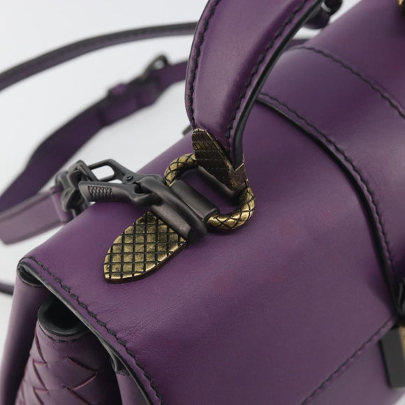 BOTTEGA VENETA INTRECCIATO Hand Bag Leather 2way Purple Gold Tone Auth BA14797V
