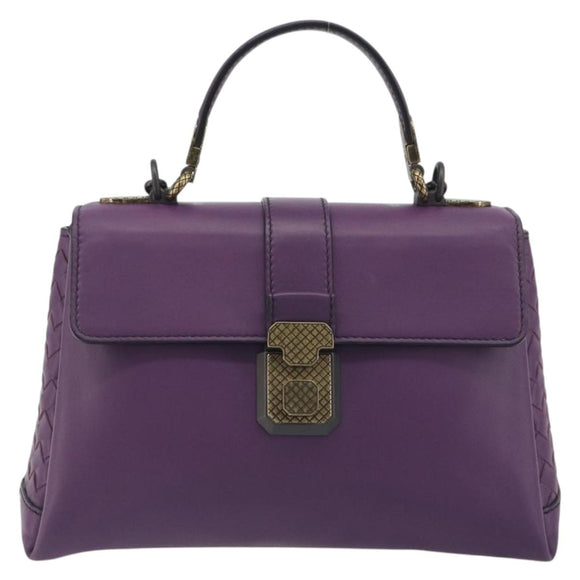 BOTTEGA VENETA INTRECCIATO Hand Bag Leather 2way Purple Gold Tone Auth BA14797V