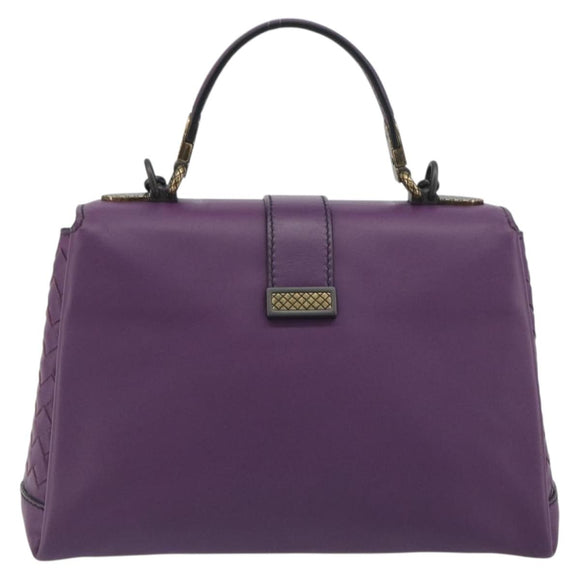 BOTTEGA VENETA INTRECCIATO Hand Bag Leather 2way Purple Gold Tone Auth BA14797V