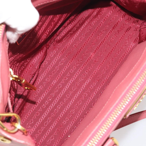 PRADA Hand Bag Saffiano 2way Pink Gold Tone Auth BA14801M