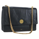 CELINE Chain Shoulder Bag Leather Black Gold Tone Auth BA14803V-1