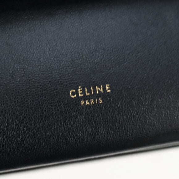 CELINE Chain Shoulder Bag Leather Black Gold Tone Auth BA14803V