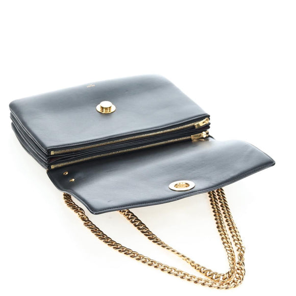 CELINE Chain Shoulder Bag Leather Black Gold Tone Auth BA14803V