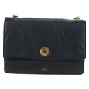 CELINE Chain Shoulder Bag Leather Black Gold Tone Auth BA14803V-2