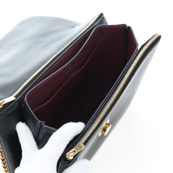 CELINE Chain Shoulder Bag Leather Black Gold Tone Auth BA14803V