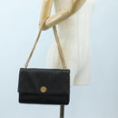 CELINE Chain Shoulder Bag Leather Black Gold Tone Auth BA14803V-28