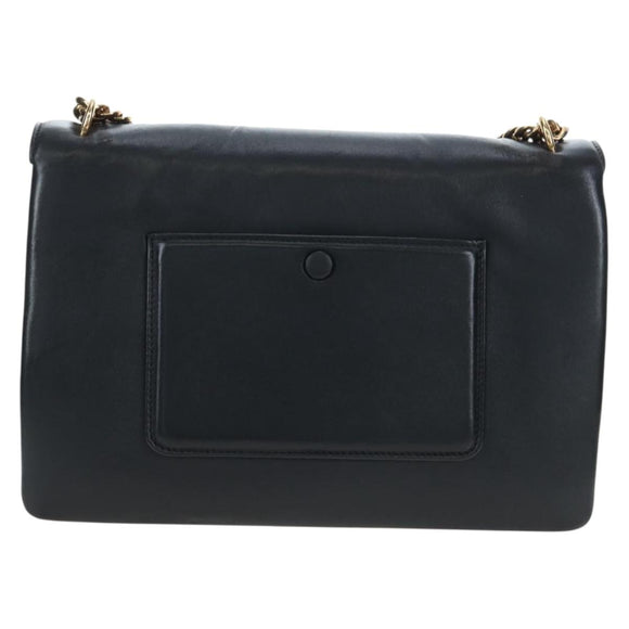 CELINE Chain Shoulder Bag Leather Black Gold Tone Auth BA14803V