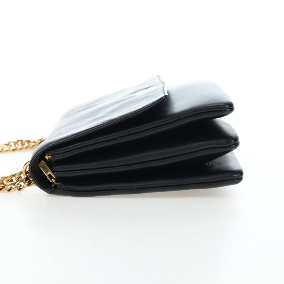 CELINE Chain Shoulder Bag Leather Black Gold Tone Auth BA14803V