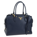 PRADA Vitterodino Hand Bag Leather 2way Navy Gold Tone Auth BA14804V-1
