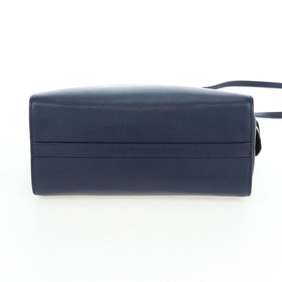 PRADA Vitterodino Hand Bag Leather 2way Navy Gold Tone Auth BA14804V