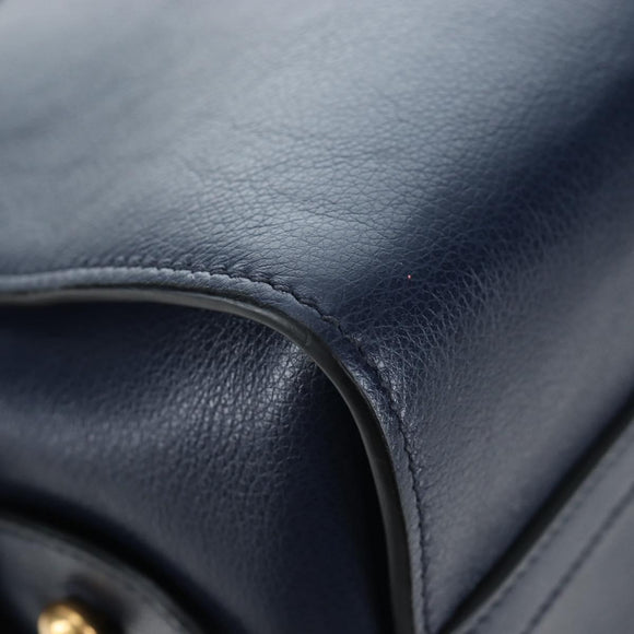 PRADA Vitterodino Hand Bag Leather 2way Navy Gold Tone Auth BA14804V