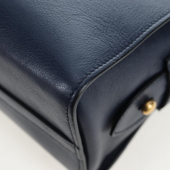PRADA Vitterodino Hand Bag Leather 2way Navy Gold Tone Auth BA14804V