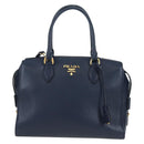 PRADA Vitterodino Hand Bag Leather 2way Navy Gold Tone Auth BA14804V-13