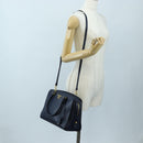 PRADA Vitterodino Hand Bag Leather 2way Navy Gold Tone Auth BA14804V-28