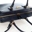PRADA Vitterodino Hand Bag Leather 2way Navy Gold Tone Auth BA14804V-6