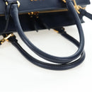 PRADA Vitterodino Hand Bag Leather 2way Navy Gold Tone Auth BA14804V-7