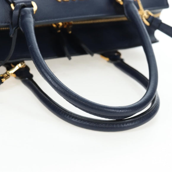 PRADA Vitterodino Hand Bag Leather 2way Navy Gold Tone Auth BA14804V