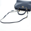 PRADA Vitterodino Hand Bag Leather 2way Navy Gold Tone Auth BA14804V-8