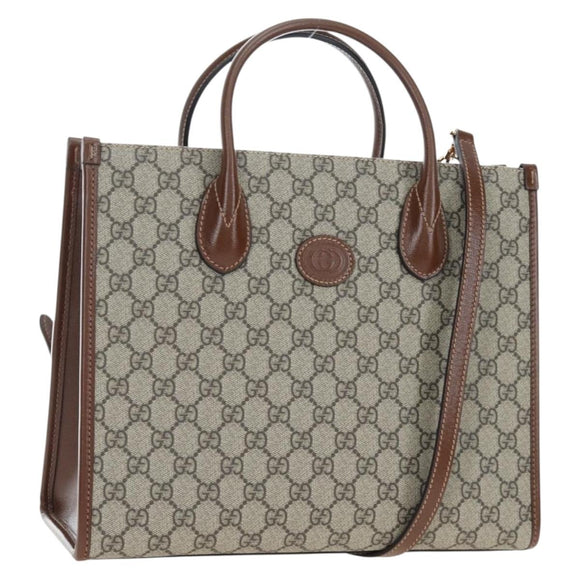 GUCCI GG Supreme Tote Bag PVC Leather 2way Beige Gold Tone 659983 Auth BA14805V