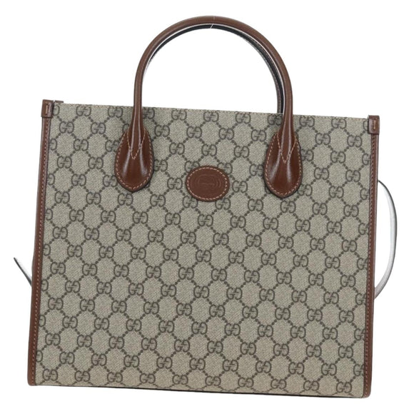 GUCCI GG Supreme Tote Bag PVC Leather 2way Beige Gold Tone 659983 Auth BA14805V