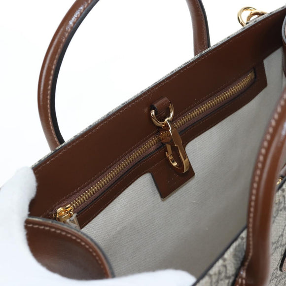GUCCI GG Supreme Tote Bag PVC Leather 2way Beige Gold Tone 659983 Auth BA14805V