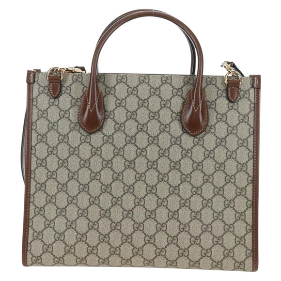 GUCCI GG Supreme Tote Bag PVC Leather 2way Beige Gold Tone 659983 Auth BA14805V