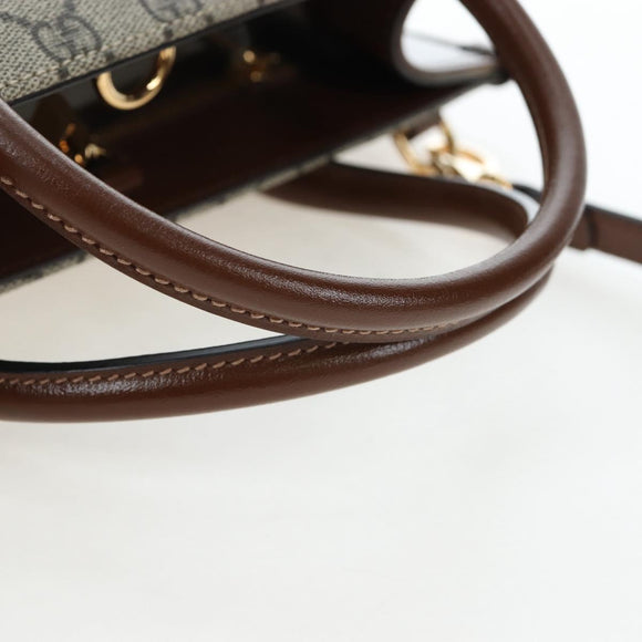 GUCCI GG Supreme Tote Bag PVC Leather 2way Beige Gold Tone 659983 Auth BA14805V