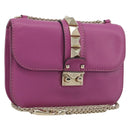 VALENTINO Studs Chain Shoulder Bag Leather Pink Gold Tone Auth BA14809A-1