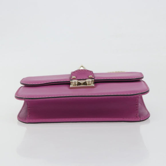 VALENTINO Studs Chain Shoulder Bag Leather Pink Gold Tone Auth BA14809A