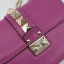 VALENTINO Studs Chain Shoulder Bag Leather Pink Gold Tone Auth BA14809A-17
