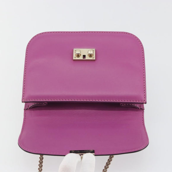 VALENTINO Studs Chain Shoulder Bag Leather Pink Gold Tone Auth BA14809A