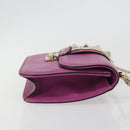 VALENTINO Studs Chain Shoulder Bag Leather Pink Gold Tone Auth BA14809A-3
