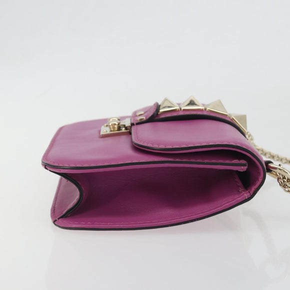 VALENTINO Studs Chain Shoulder Bag Leather Pink Gold Tone Auth BA14809A