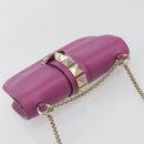 VALENTINO Studs Chain Shoulder Bag Leather Pink Gold Tone Auth BA14809A-6